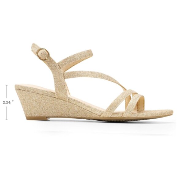 DREAM PAIRS Strappy Wrapped Dressy Wedge Sandals, Ankle Strap Open Toe, GOLD - Picture 4 of 6